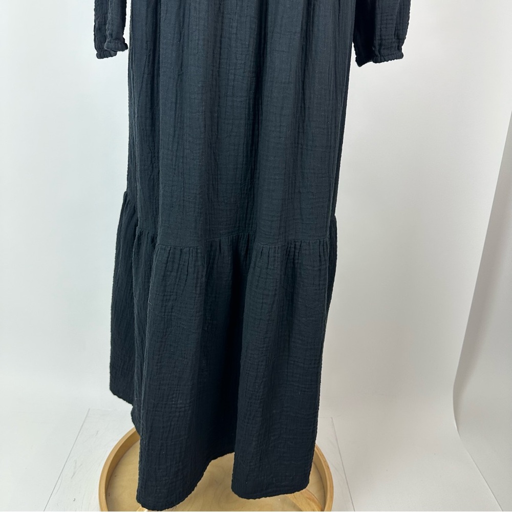 Gina Black Gauze Button Down Collared Maxi Dress Size Medium - Picture 11 of 12
